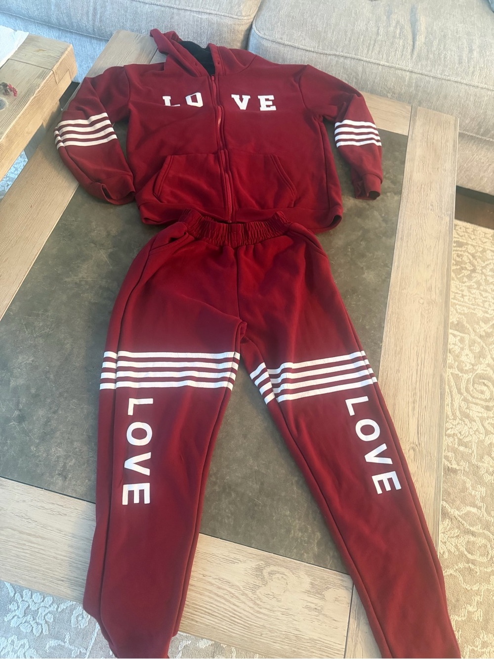 LOVE Women's Burgundy Track Jogger Set - Zip Hoodie & Pants - Picture 2 of 5